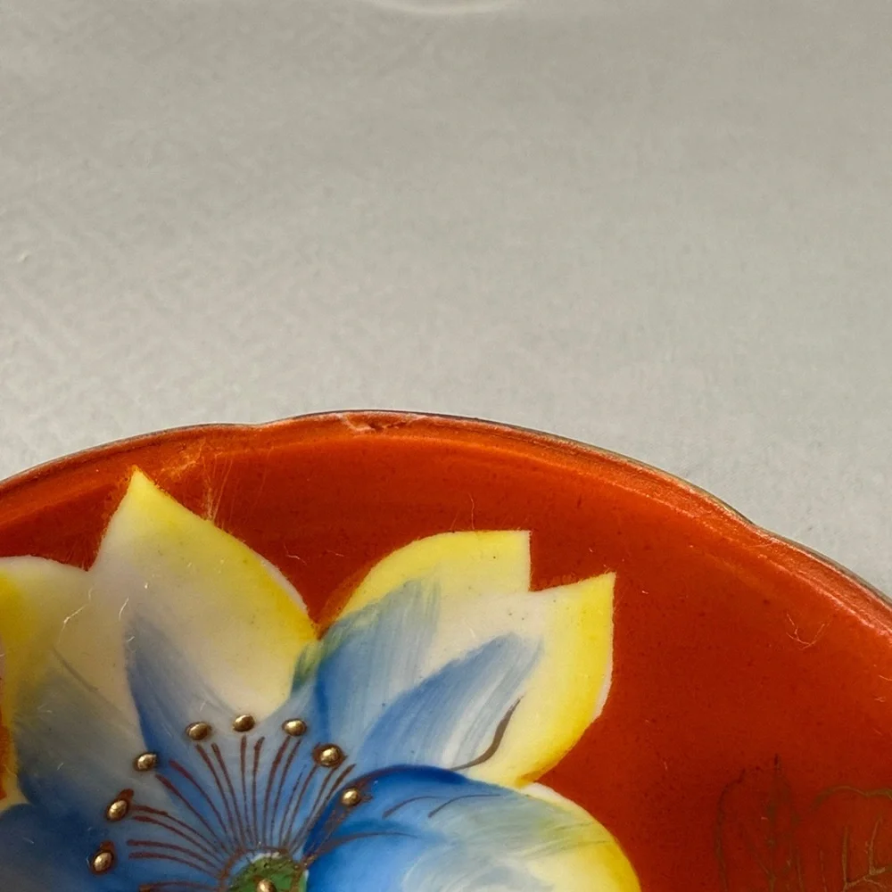 Vintage Handpainted Floral Teacup & Saucer  Porcelain Gold Detail Occupied Japan